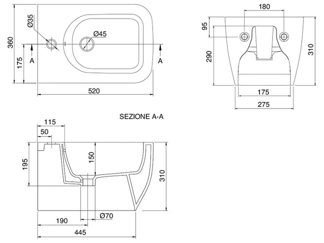 Биде подвесное Scarabeo TEOREMA 2.0 5127/41