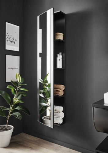 Puris Rounds, высокий шкаф (1 зеркальная дверь) 400 мм левый, цвет белый высокоглянцевый