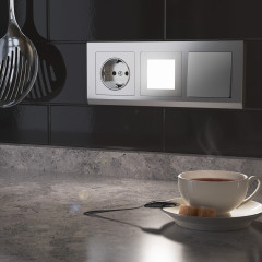 W1171106/ Розетка с заземлением и шторками (серебряный) W1171106