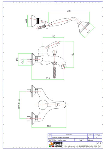Fiore Imperiale, однорычажный смеситель для ванны с набором для душа, цвет хром