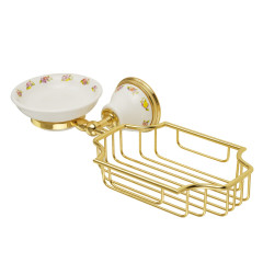 Мыльница с корзинкой настенная, керамика с декором/золото Migliore Provance