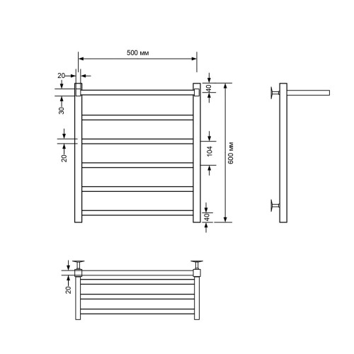 Полотенцесушитель водяной Comfysan Marte-K W-5 60/50 с полкой, белый
