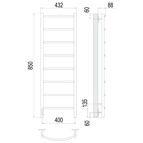 Полотенцесушитель с/т TERMINUS Электро Классик П8 400х850 (quick touch) слева NEW
