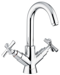 Emmevi Spirit New, двухвентильный смеситель (h28 см) для раковины с поворотным изливом и донным клапаном, цвет зачищенное золото