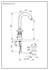 Emmevi Spirit New, двухвентильный смеситель (h28 см) для раковины с поворотным изливом и донным клапаном, цвет зачищенное золото