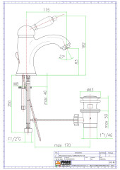 Fiore Imperiale, однорычажный смеситель для раковины c донным клапаном, высота излива 83мм, цвет золото