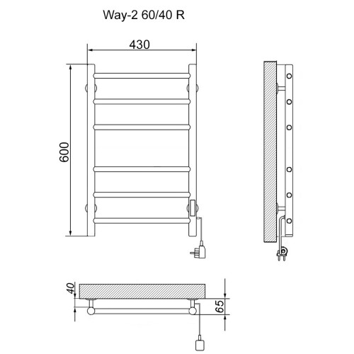 Полотенцесушитель Электрич.кабельный Ника WAY-2 60/40 правый тэн