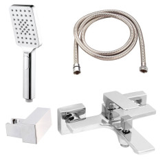 AQG Delta, однорычажный смеситель для ванны c набором для душа SETP, цвет хром