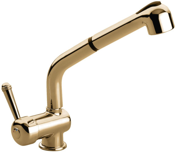 Emmevi Laguna, однорычажный кухонный смеситель с поворотным вытяжным изливом (излив 24 см) и металлической ручкой, без донного клапана, цвет бронза