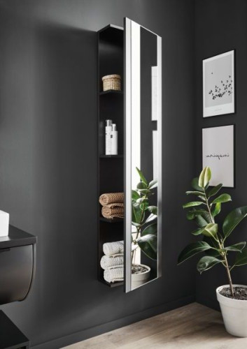 Puris Rounds, высокий шкаф (1 зеркальная дверь) 400 мм правый, цвет белый высокоглянцевый