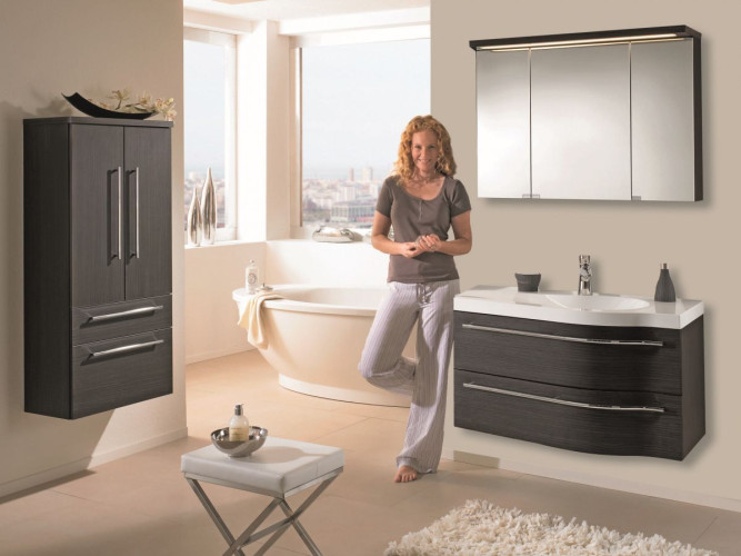 Комплект мебели Puris Swing с раковиной из минерального литья, 900 мм левый, цвет белый высокоглянцевый