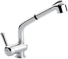Emmevi Laguna, однорычажный кухонный смеситель с поворотным вытяжным изливом (излив 24 см) и металлической ручкой, без донного клапана, цвет хром