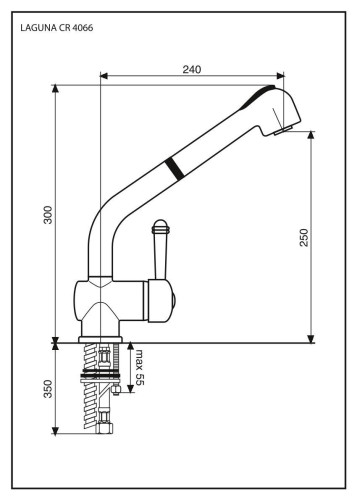 Emmevi Laguna, однорычажный кухонный смеситель с поворотным вытяжным изливом (излив 24 см) и металлической ручкой, без донного клапана, цвет хром