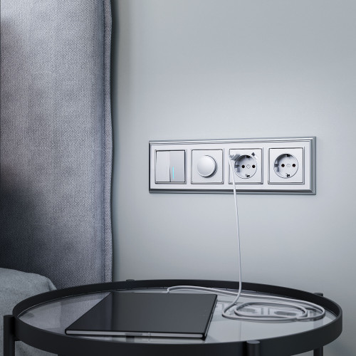 W1120106/ Выключатель двухклавишный с подсветкой (серебряный) W1120106