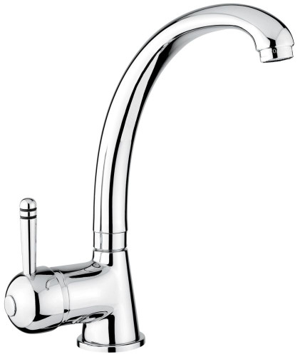 Emmevi Laguna, однорычажный кухонный смеситель с поворотным изливом (излив 20,5 см) и металлической ручкой, без донного клапана, цвет хром