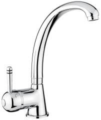 Emmevi Laguna, однорычажный кухонный смеситель с поворотным изливом (излив 20,5 см) и металлической ручкой, без донного клапана, цвет хром