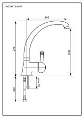 Emmevi Laguna, однорычажный кухонный смеситель с поворотным изливом (излив 20,5 см) и металлической ручкой, без донного клапана, цвет хром
