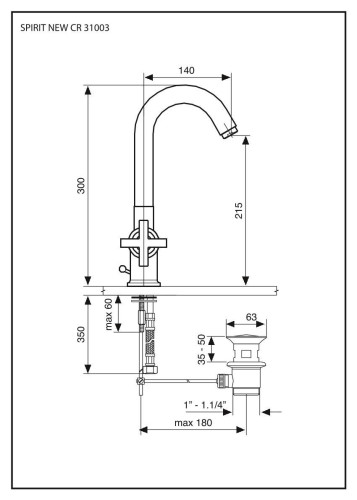 Emmevi Spirit New, двухвентильный смеситель (h30 см) для раковины с поворотным изливом и донным клапаном, цвет зачищенное золото
