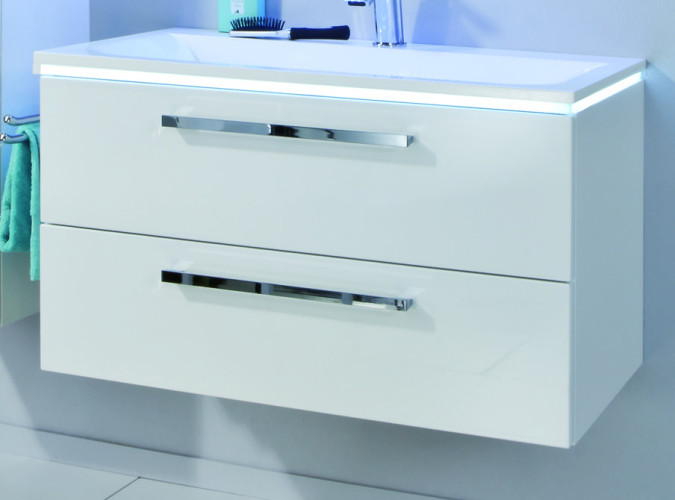 Puris Star Line, тумба (2 ящика) под раковину на 1 смеситель 900 мм, цвет серый структурный