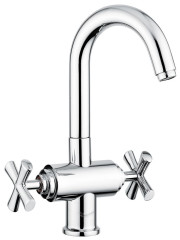 Emmevi Spirit New, двухвентильный смеситель (h30 см) для раковины с поворотным изливом и донным клапаном, цвет хром