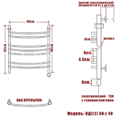 Полотенцесушитель Электрич. Ника ARC ЛД (Г2) 60/40 правый тэн
