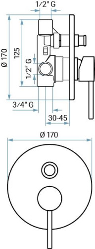 Emmevi Piper, однорычажный встраиваемый смеситель для душа на 2 выхода с кнопочным дивертером, цвет черный матовый