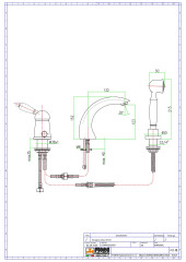 Fiore Imperiale, однорычажный смеситель на борт ванны на 3 отверстия с набором для душа, цвет хром