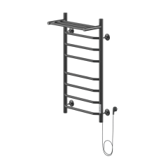 Полотенцесушитель Электрич.кабельный Ника WAY-3 80/40 с полкой RAL9005 черный матовый правый тэн