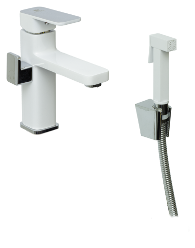 12053-F Смеситель для умыв. с под. гиг. лейки (БЕЛЫЙ)  GANZER  (10/1шт)