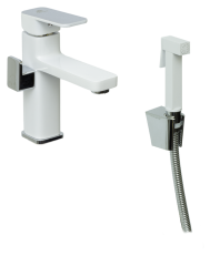 12053-F Смеситель для умыв. с под. гиг. лейки (БЕЛЫЙ) GANZER (10/1шт)