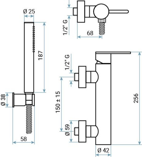 Emmevi Filobrass, однорычажный смеситель для душа, рукоятка без стержня, с набором для душа, цвет хром
