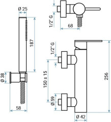 Emmevi Filobrass, однорычажный смеситель для душа, рукоятка без стержня, с набором для душа, цвет хром