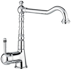 Emmevi Laguna, однорычажный кухонный смеситель с поворотным изливом (излив 22 см) и металлической ручкой, без донного клапана, цвет белый-золото