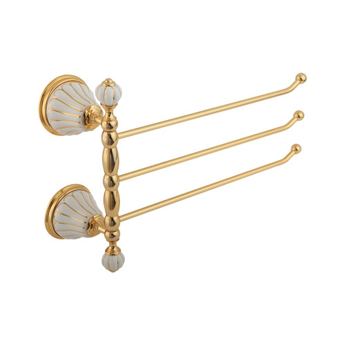 Полотенцедержатель тройной поворотный L35 cм, керамика белая с золотым декором, золото Migliore Olivia