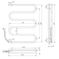 Полотенцесушитель с/т Laris Змеевик Ш-обр. 25 ПС5 600/800 правый тэн 73207269 (-)