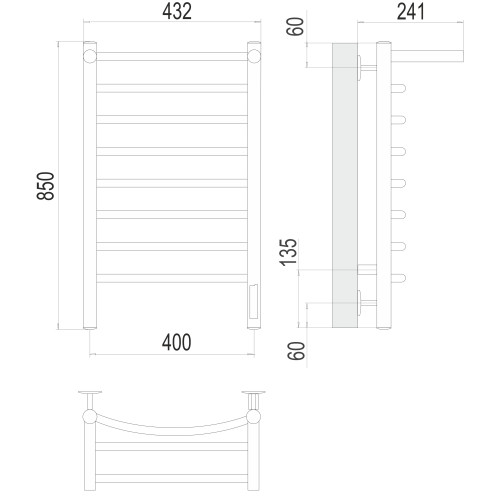 Полотенцесушитель с/т TERMINUS Электро Классик с/п П8 400х850 (quick touch) NEW