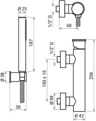 Emmevi Filobrass, однорычажный смеситель для душа, рукоятка без стержня, с набором для душа, цвет черный матовый