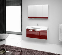 Petek, Serez 105 см: зерк. шкаф, тумба, кер. раковина, цвет красный глянец