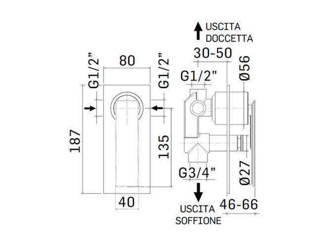 Внешняя часть встраиваемого смесителя для душа MAMOLI MENDINI 2858PE00C00K