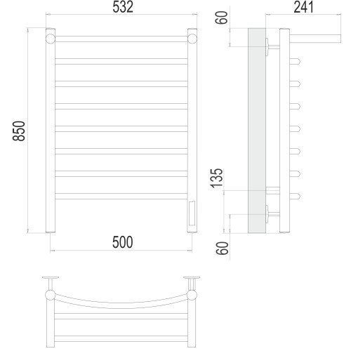 Полотенцесушитель с/т TERMINUS Электро Классик с/п П8 500х850 (quick touch) NEW