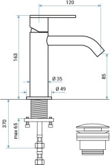 Emmevi Filobrass, однорычажный смеситель для раковины (излив 12 см), рукоятка без стержня, с донным клапаном click-clack, цвет зачищенное золото