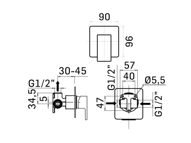 Внешняя часть встраиваемого смесителя для душа MAMOLI FEEL 3846PE00D10P