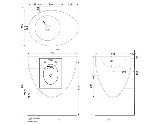 Раковина подвесная CIELO LE GIARE LGLS70SF CM