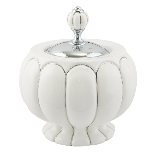 Баночка h12xD16 см, керамика белая с декором платина, хром Migliore Olivia