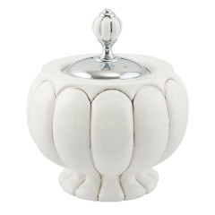 Баночка h12xD16 см, керамика белая с декором платина, хром Migliore Olivia