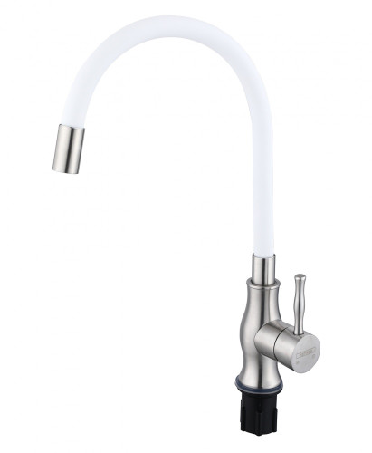 59032-GF Смес. из НЕРЖ. для кух. (САТИН с гиб. бел. изл.) HANSEN  (10/1шт)