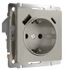 Розетка с заземлением, шторками и USB тип A+C (дымчатый) W1271704