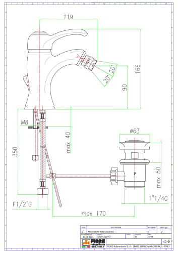 Fiore Jafar, однорычажный смеситель для биде c донным клапаном, цвет золото
