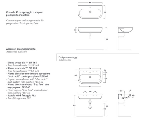Раковина подвесная SIMAS E-LINE EL 11 bia/1 hole