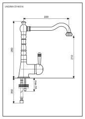 Emmevi Laguna, однорычажный кухонный смеситель с поворотным изливом (излив 22 см) и металлической ручкой, без донного клапана, цвет черный гранит